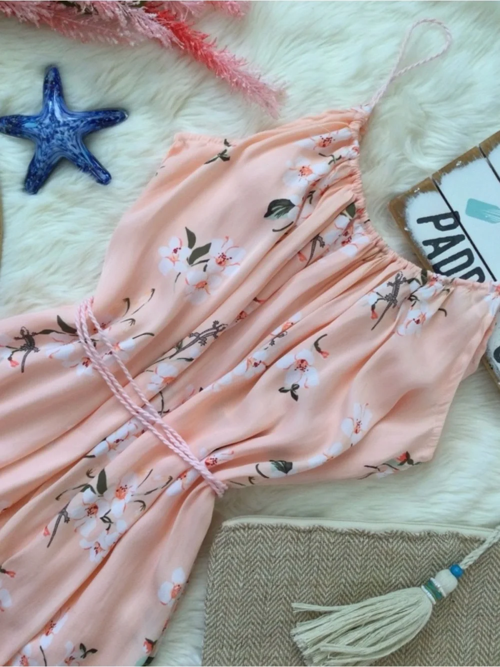 XS/S Abercrombie & Fitch Peach Floral Gecko Lizard Maxi Dress Western Boho